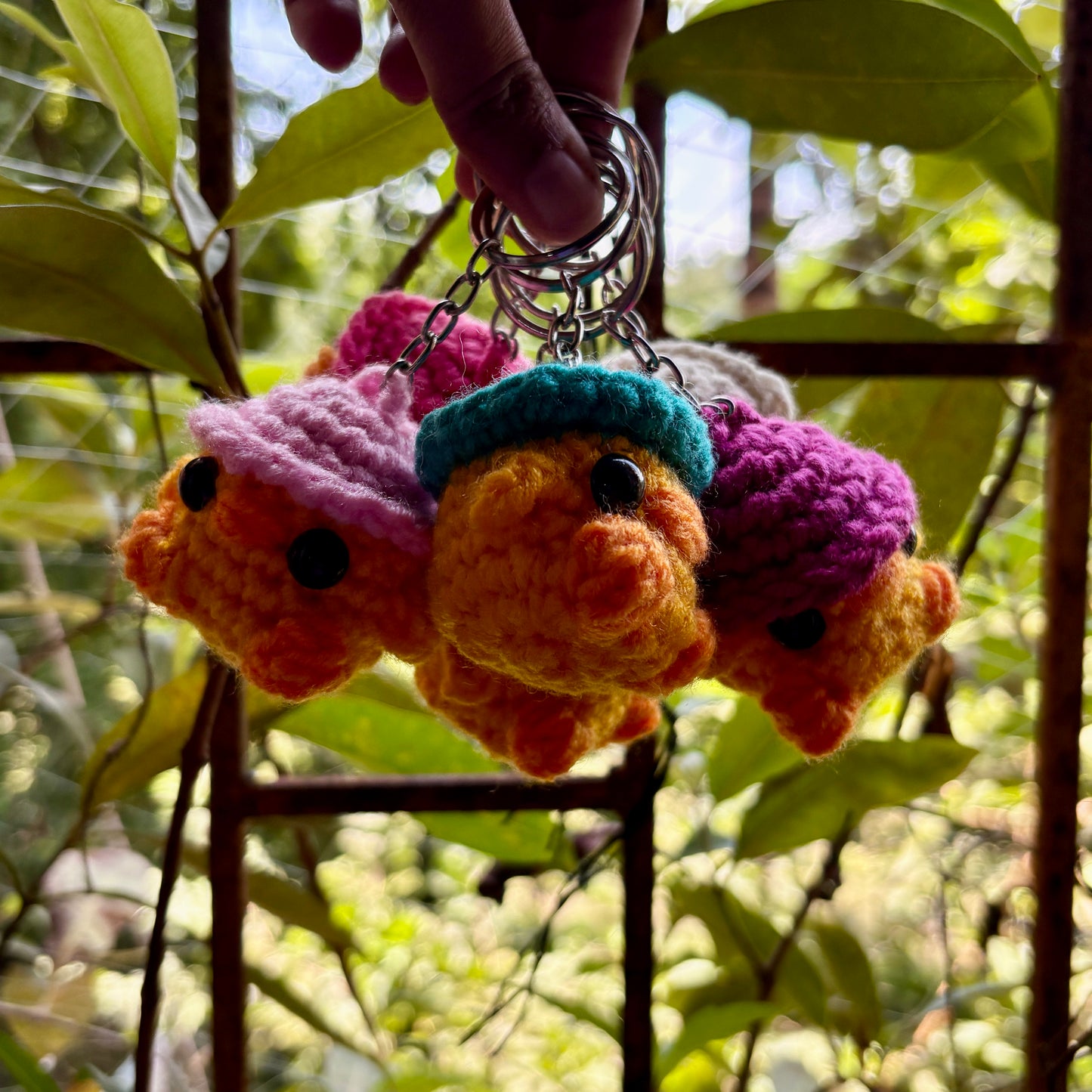 Crochet Chicken Keychain with Hat ππ©