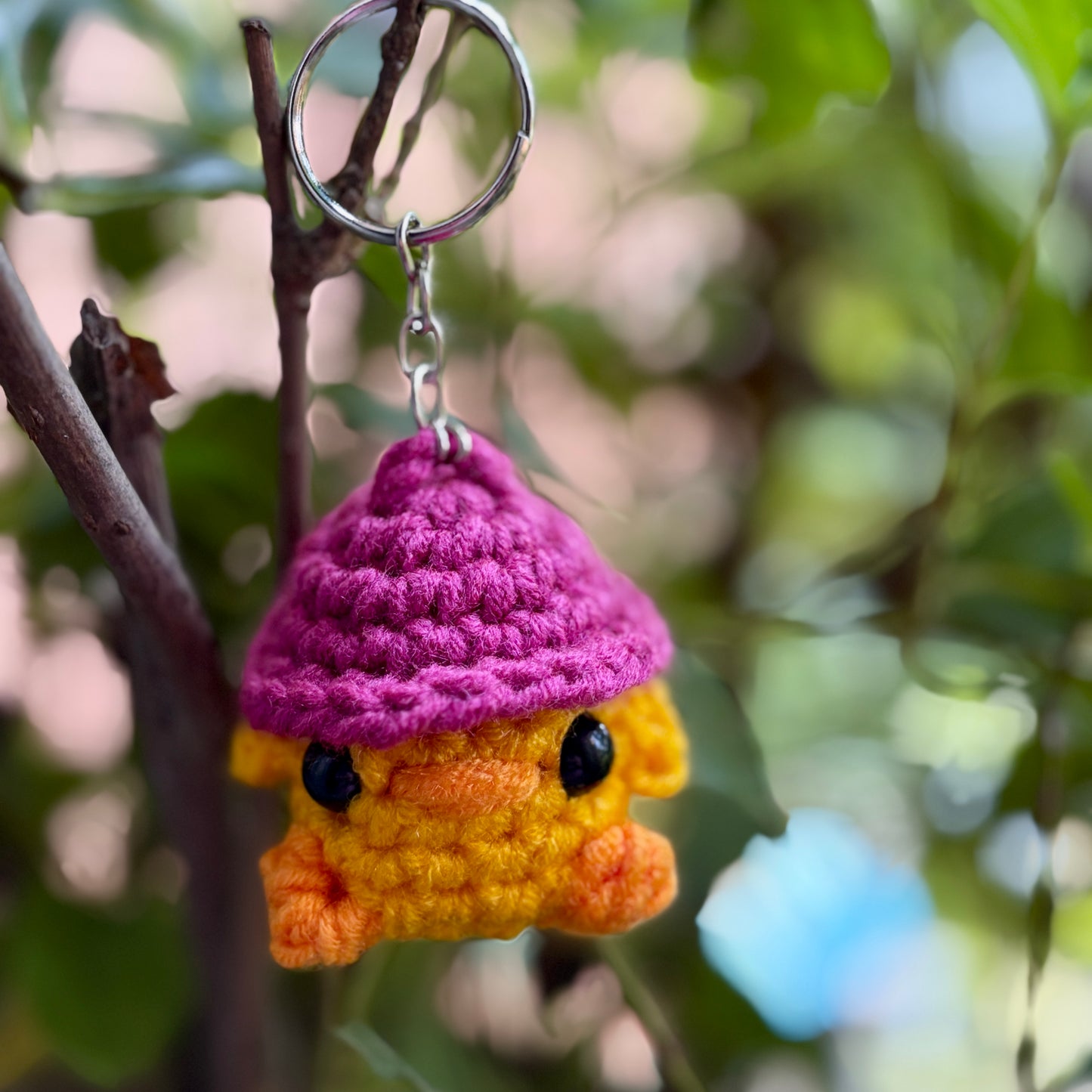 Crochet Chicken Keychain with Hat ππ©
