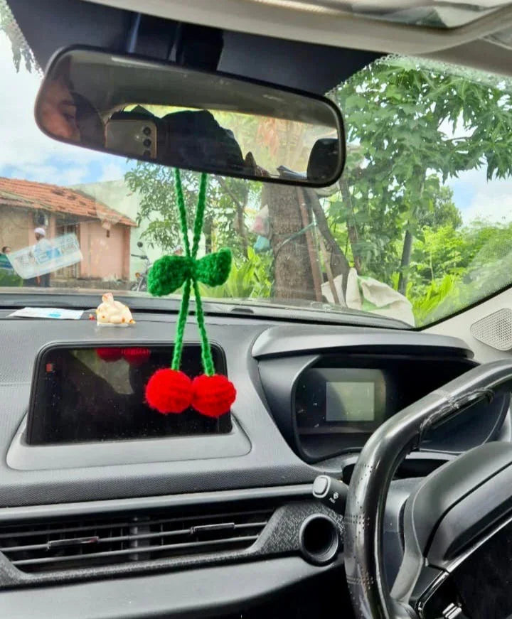 Handmade Crochet Cherry Car Hanging | Cute Car Accessory