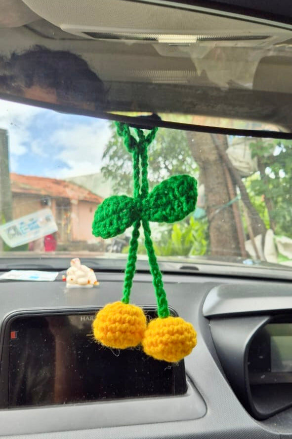Handmade Crochet Cherry Car Hanging | Cute Car Accessory