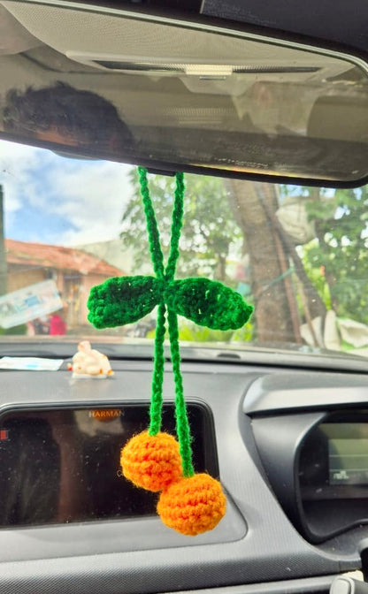 Handmade Crochet Cherry Car Hanging | Cute Car Accessory
